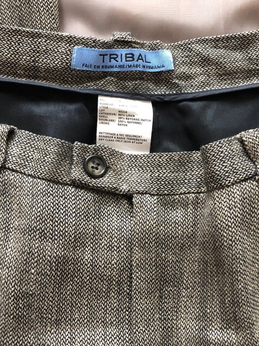 Black And Muted Gold Patterned Linen Pants